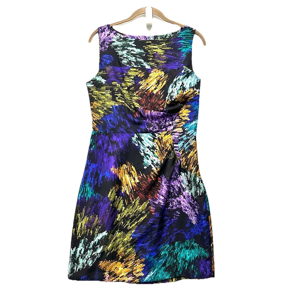 Milly New York 100% Silk Sheath Dress Size 8 Colorful Crystal Print Luxury Guest